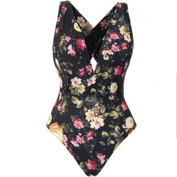 cupshe black floral one piece
